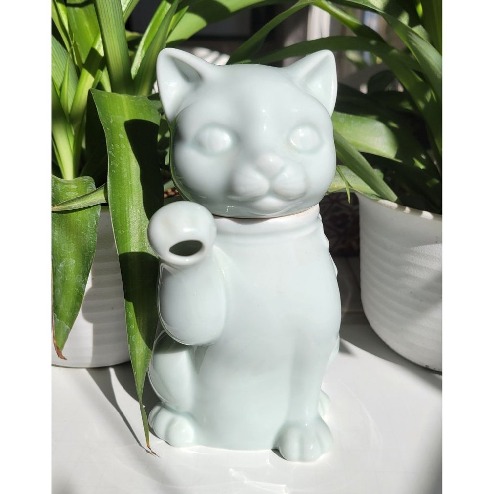 Vintage Takahashi Kitten Cat Creamer Teapot VERY Light Bluish-Green Color